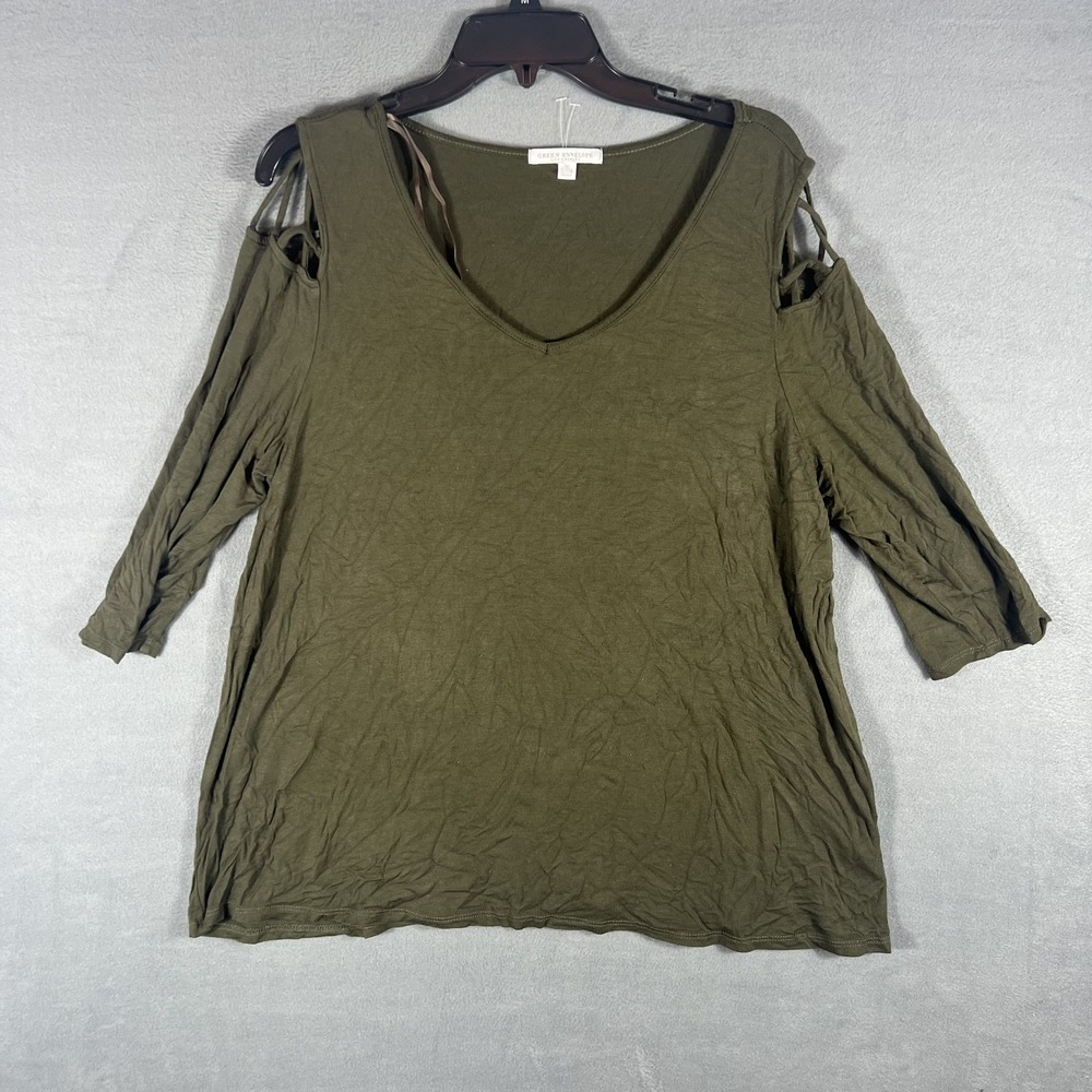 Green Envelope Women's 1X Plus Olive Green Cold Shoulder Tunic Top Rayon Blend